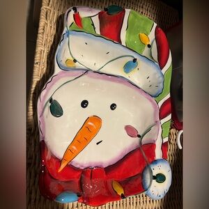 Festive Snowman Ceramic Platter dish clay art